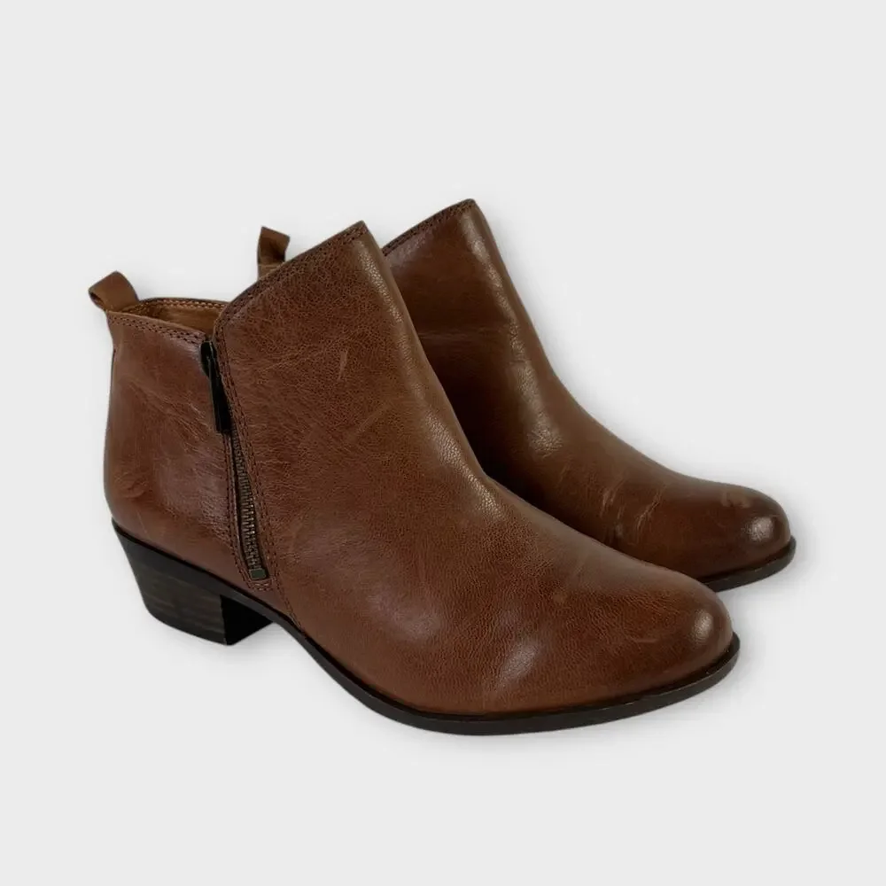 Lucky Brand Basel Leather Ankle Bootie in Toffee Size 8W WIDE